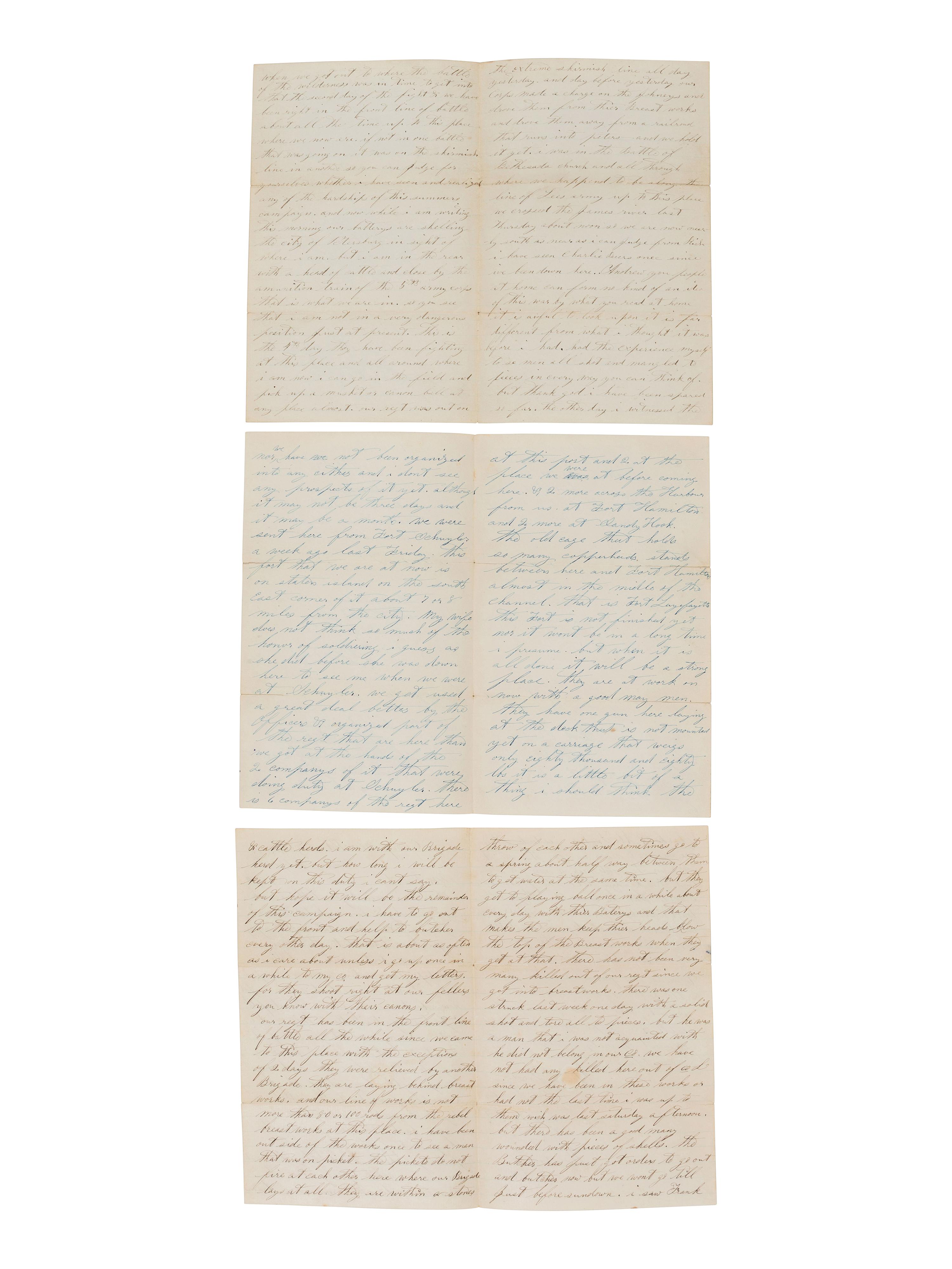 [CIVIL WAR]. 3 letters from D. H. Barber, 6th NY Heavy Artillery, incl. battle content from Brandy Station, the Wilderness, and Bethesda Church.