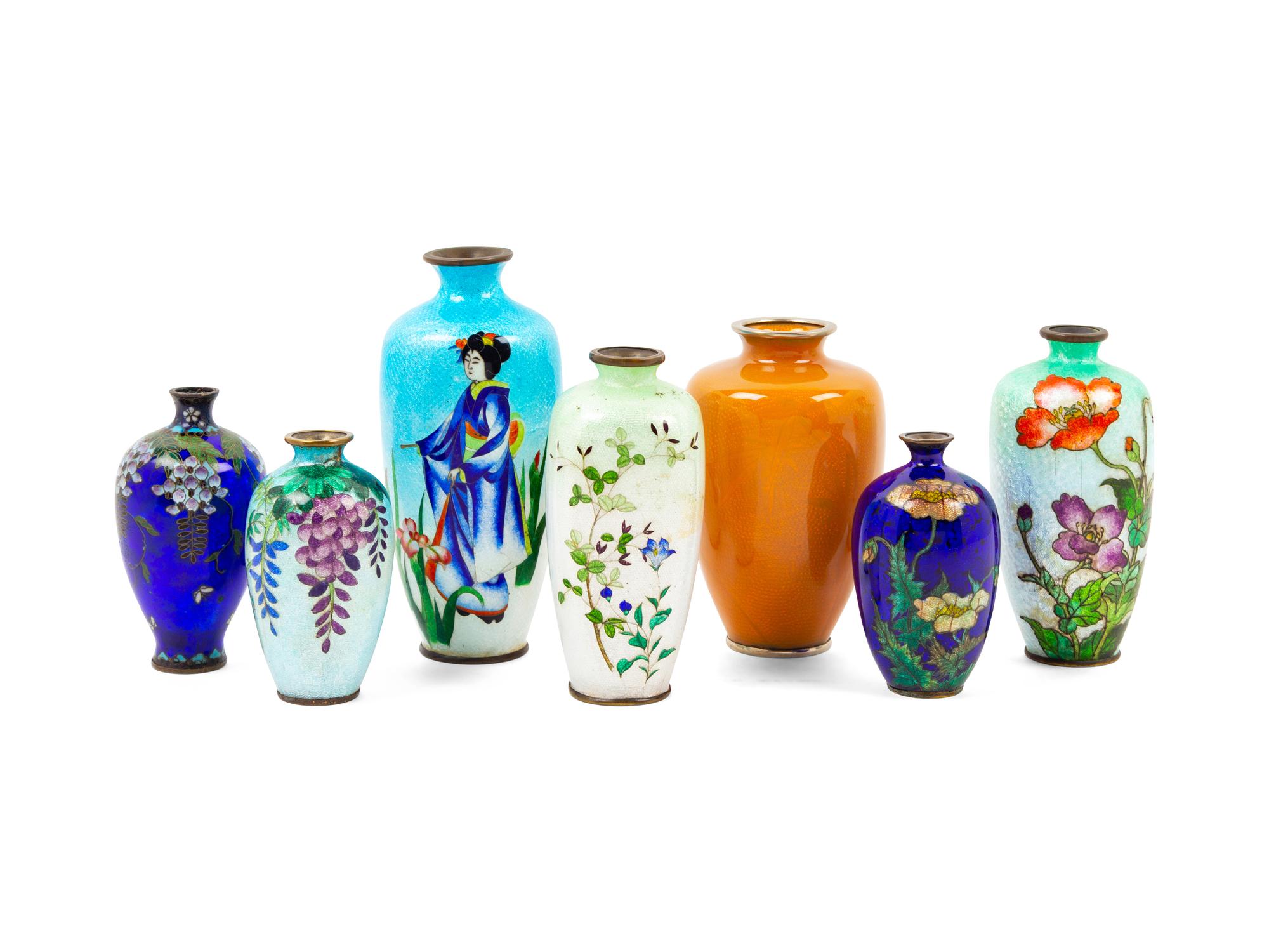 A Group of Seven Japanese Cloisonné Enamel Vases