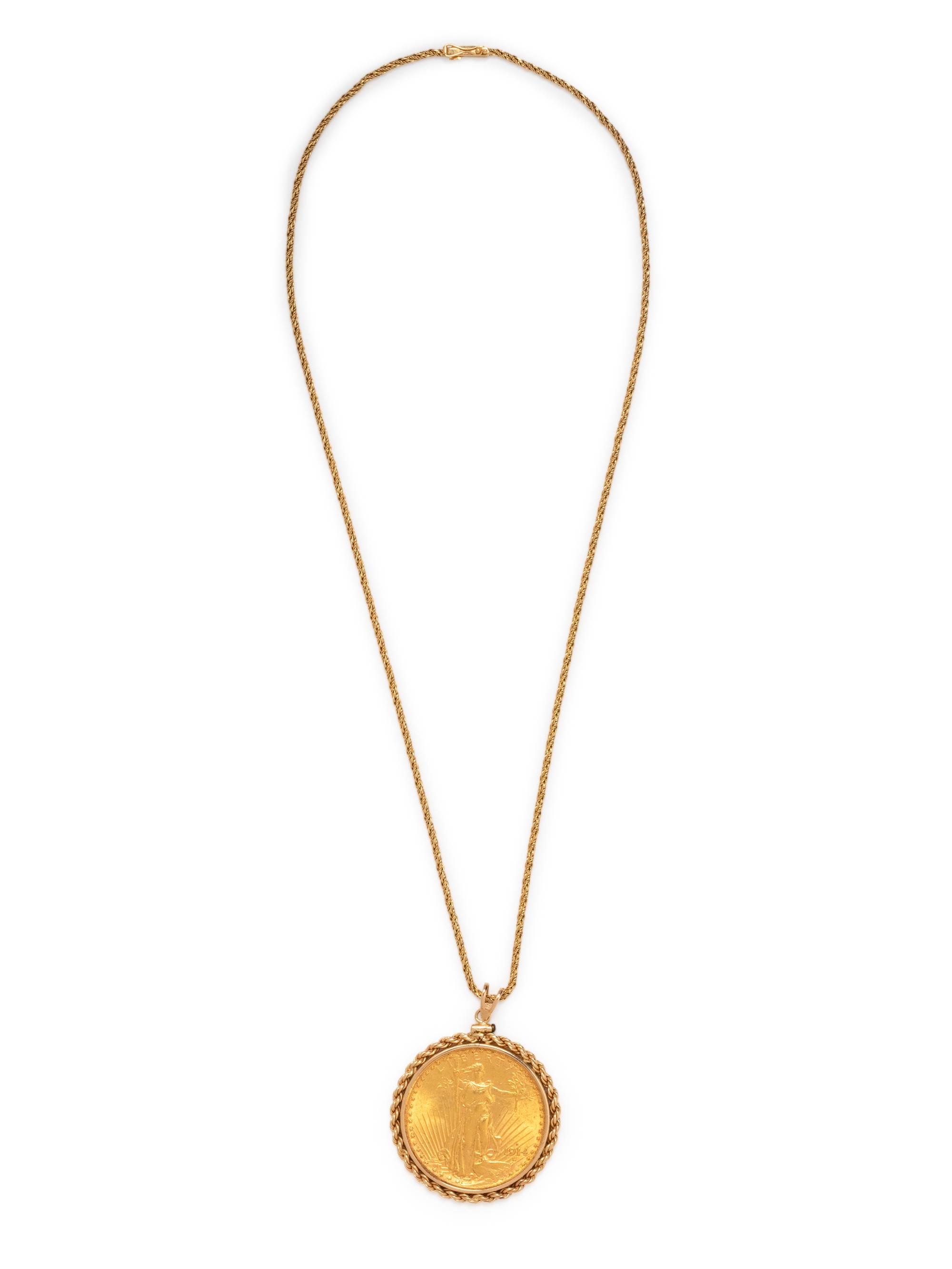 YELLOW GOLD AND US $20 LIBERTY COIN PENDANT/NECKLACE