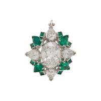 DIAMOND, EMERALD AND PLATINUM RING PENDANT