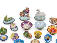 A Collection of English and French Enamel and Porcelain Small Boxes