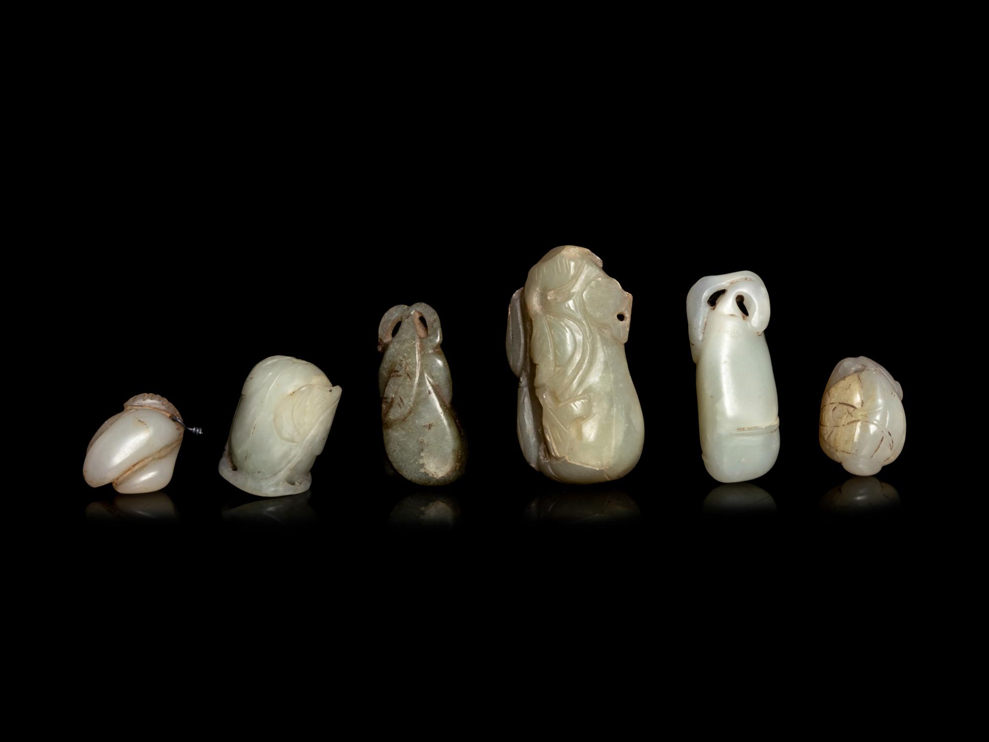 Six Chinese Celadon Jade Carvings of Melons