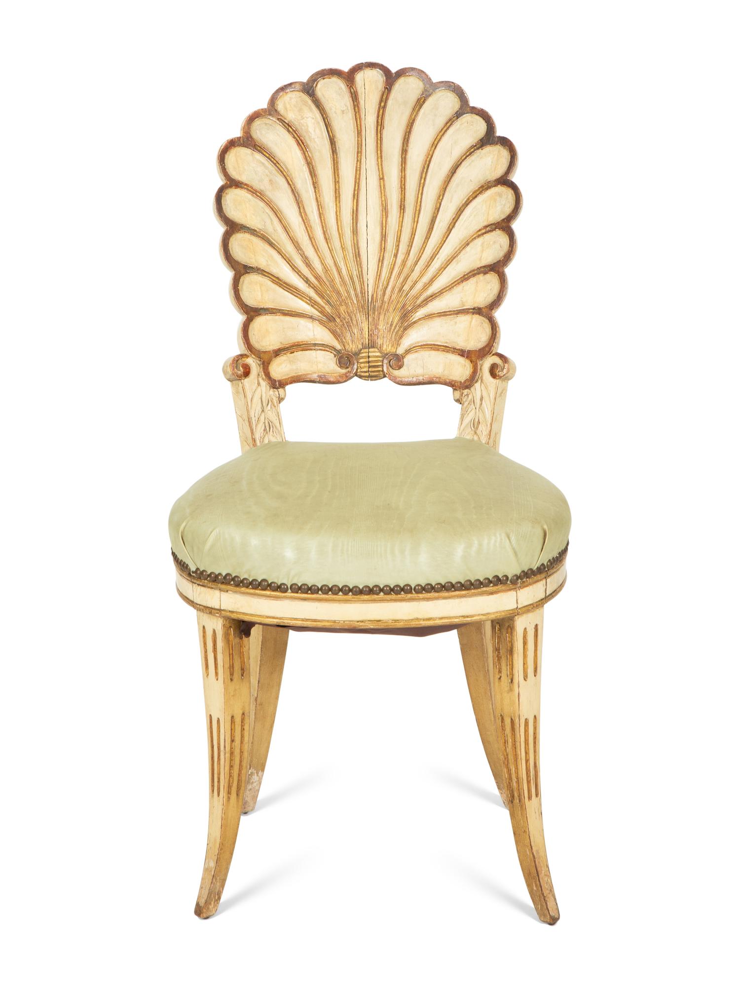 A Venetian Grotto Style Cream-Painted and Parcel Gilt Shell-Back Chair