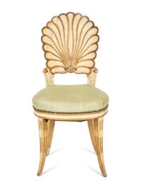 A Venetian Grotto Style Cream-Painted and Parcel Gilt Shell-Back Chair