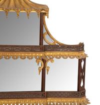 A George III Style Pierce Carved and Parcel Gilt Mahogany and Mirror Glass Pagoda-Form Hanging Étagère