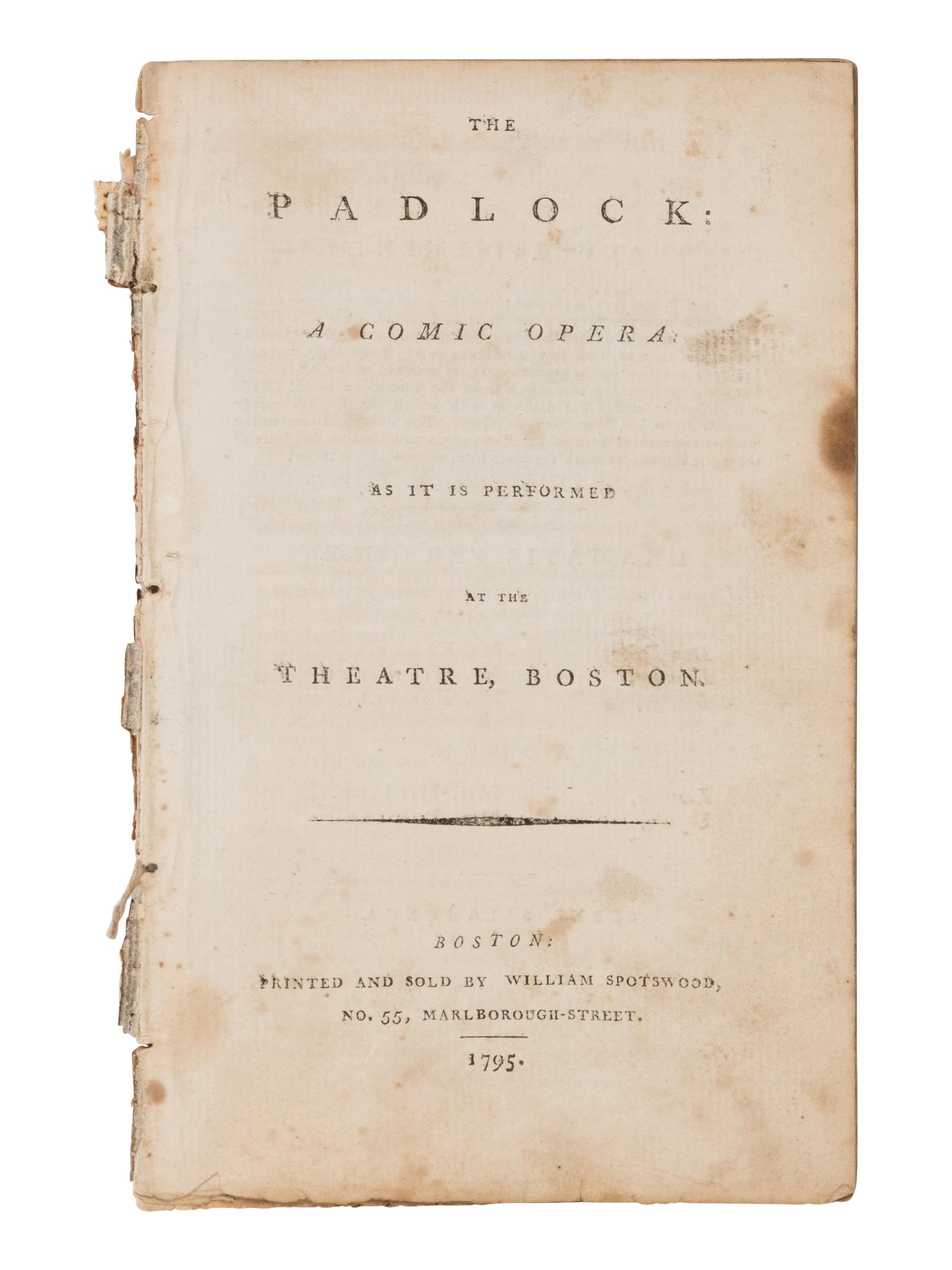 [African-Americana] Dibdin, Charles. The Padlock: A Comic Opera