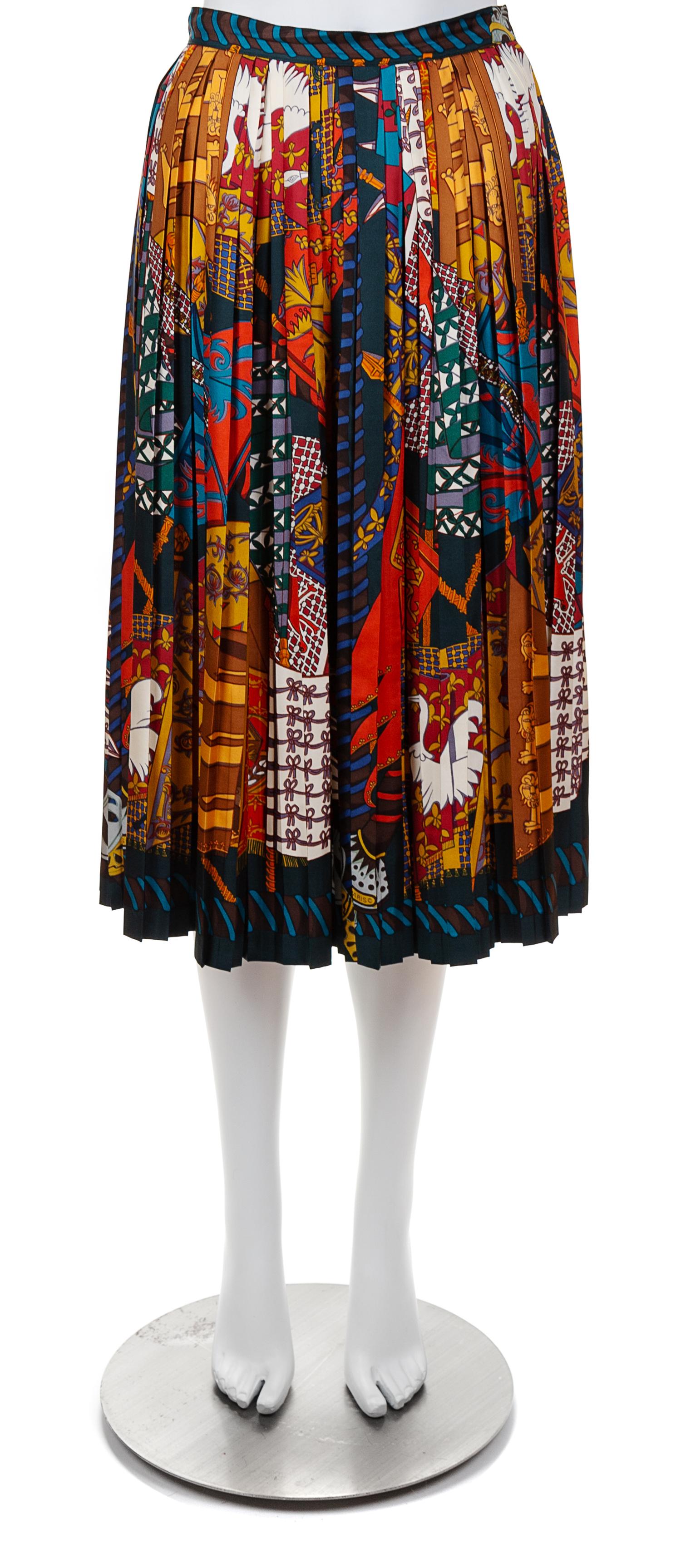 An Hermès Vintage Multicolor Silk Pleated Skirt, Size 42.