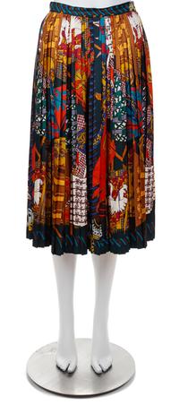 An Hermès Vintage Multicolor Silk Pleated Skirt, Size 42.
