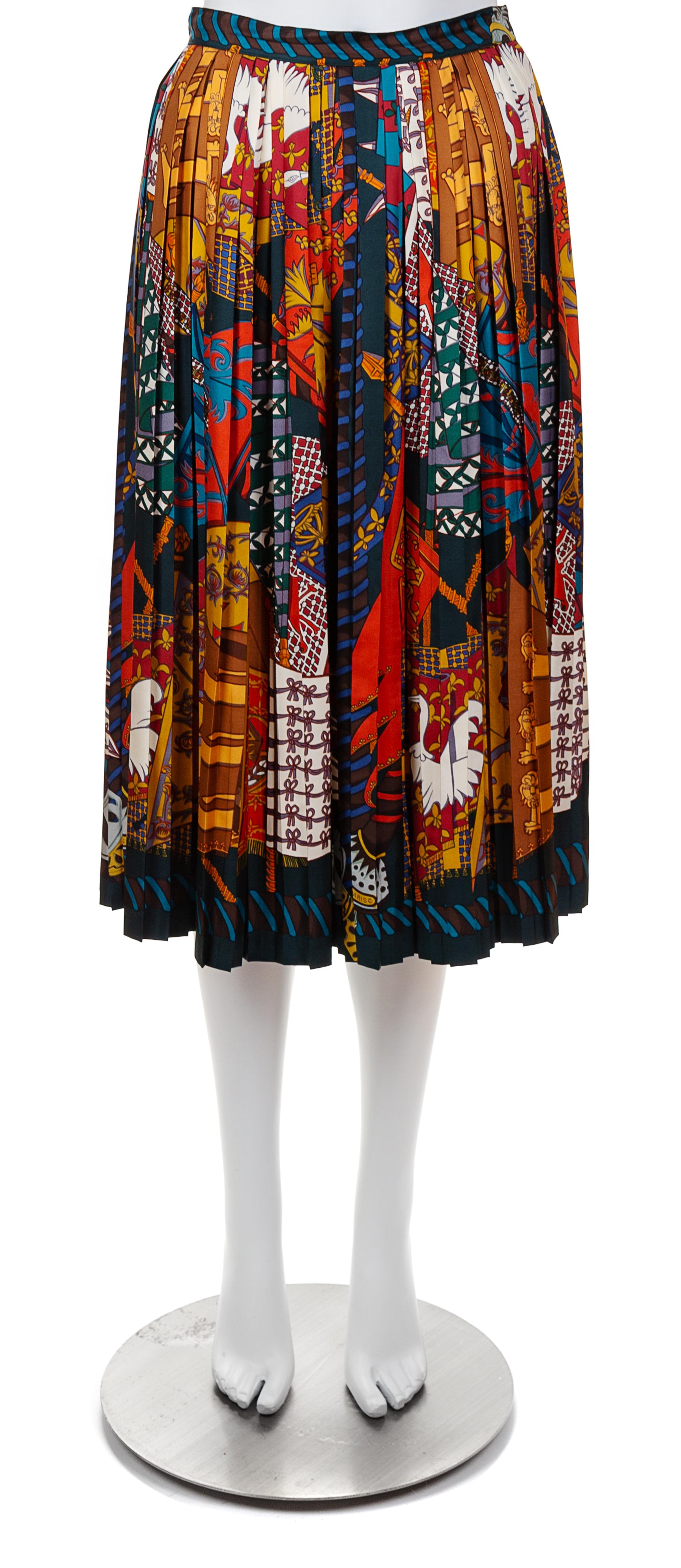An Hermès Vintage Multicolor Silk Pleated Skirt, Size 42.