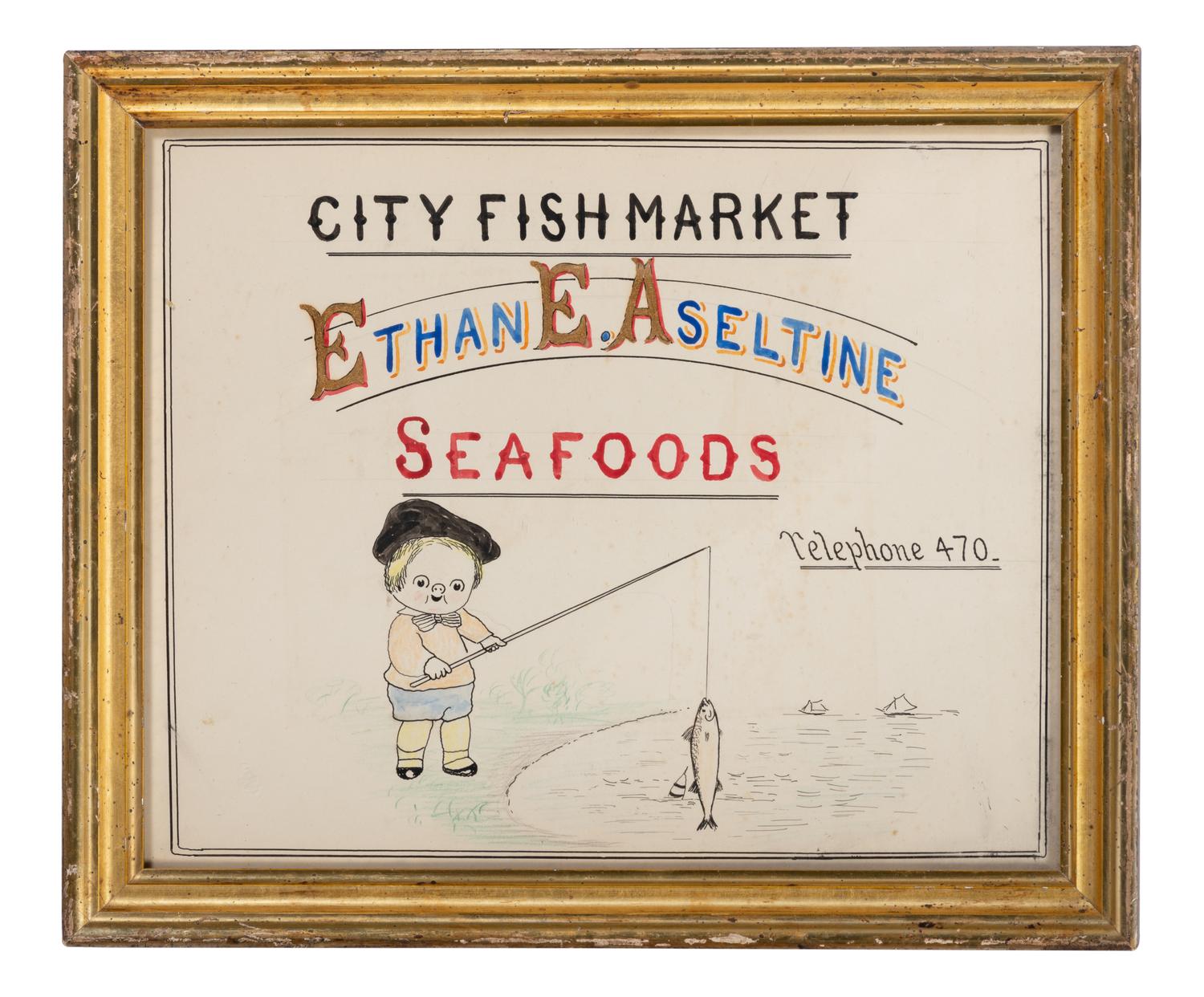 Five Framed Specialty Shop Advertising Hand Colored Prints and Watercolors