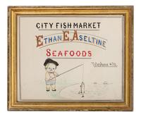 Five Framed Specialty Shop Advertising Hand Colored Prints and Watercolors
