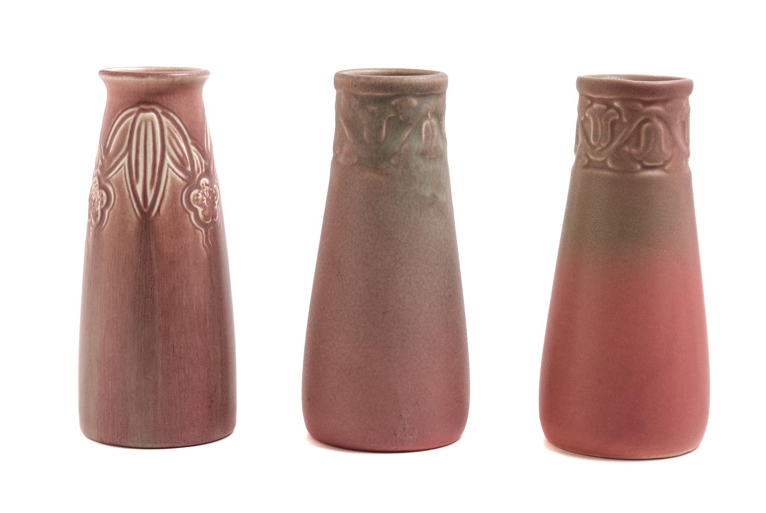 Three Rookwood Production Pottery Vases Height 6 1/4 inches. — TWO 1926, ONE 1926