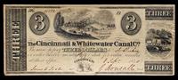 Obsolete $3 Bank Note: The Cincinnati & Whitewater Canal Co. — CINCINNATI, OHIO, 1840