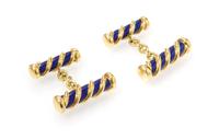 A Pair of 18 Karat Yellow Gold and Enamel Cufflinks, Schlumberger for Tiffany & Co., 14.10 dwts.