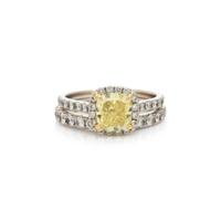 FANCY INTENSE YELLOW DIAMOND RING AND DIAMOND BAND RING