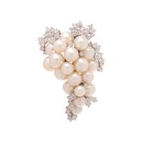 CULTURED PEARL AND DIAMOND BROOCH