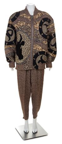 A Koos Brown Pattern Jacket and Pant Ensemble, Pant size small.