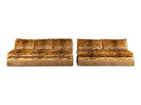 Two Tiger Velvet-Upholstered Banquette Sofas