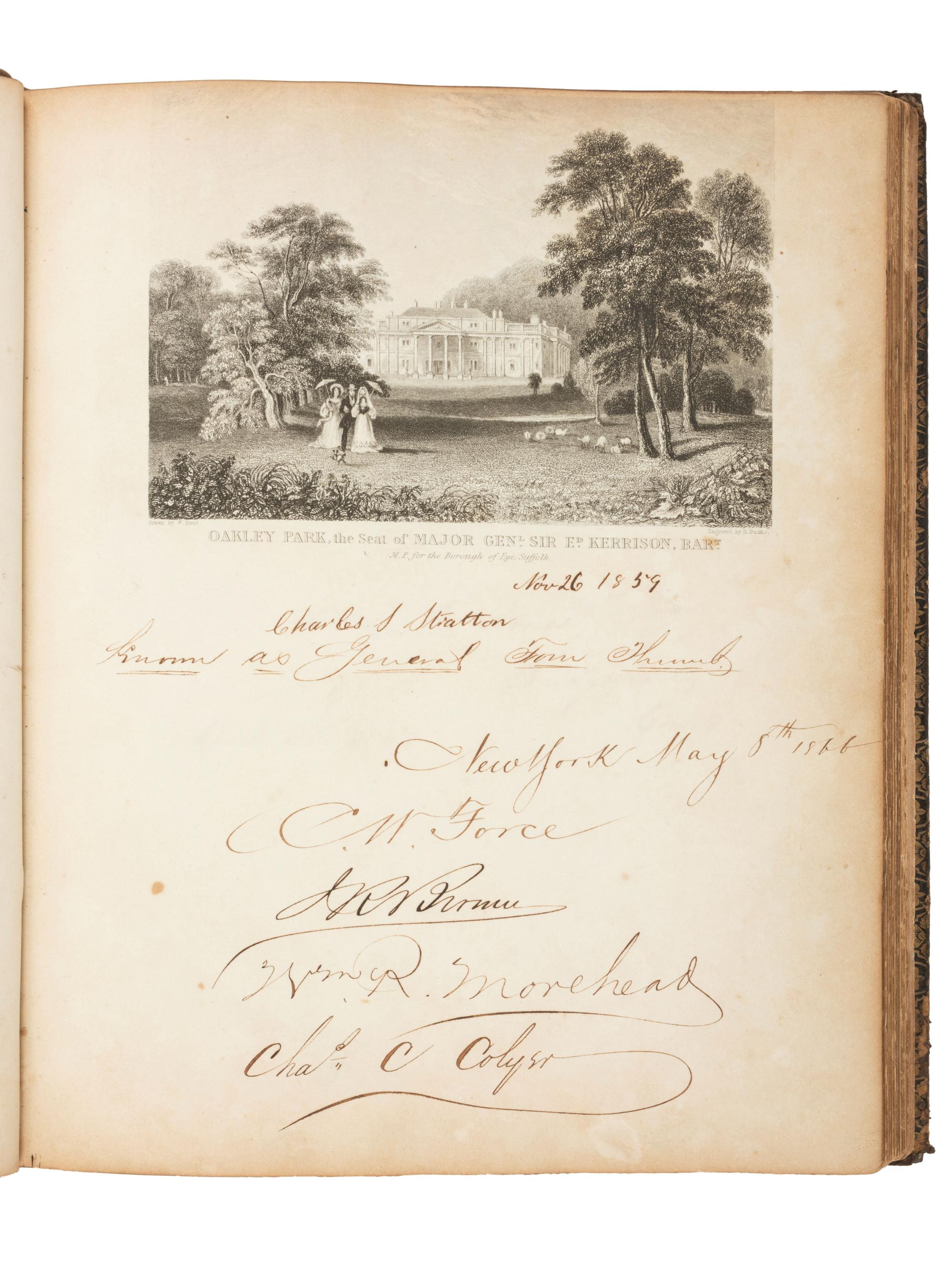 America in Manuscript BARNUM, Phineas Taylor (1810-1891). Autograph album compiled and inscribed by P.T. Barnum, with signatures of Tom Thumb and Edwin Booth.