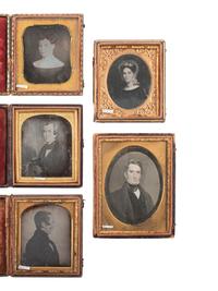 [EARLY PHOTOGRAPHY]. 7 daguerreotypes of folk art portraits of men and women.