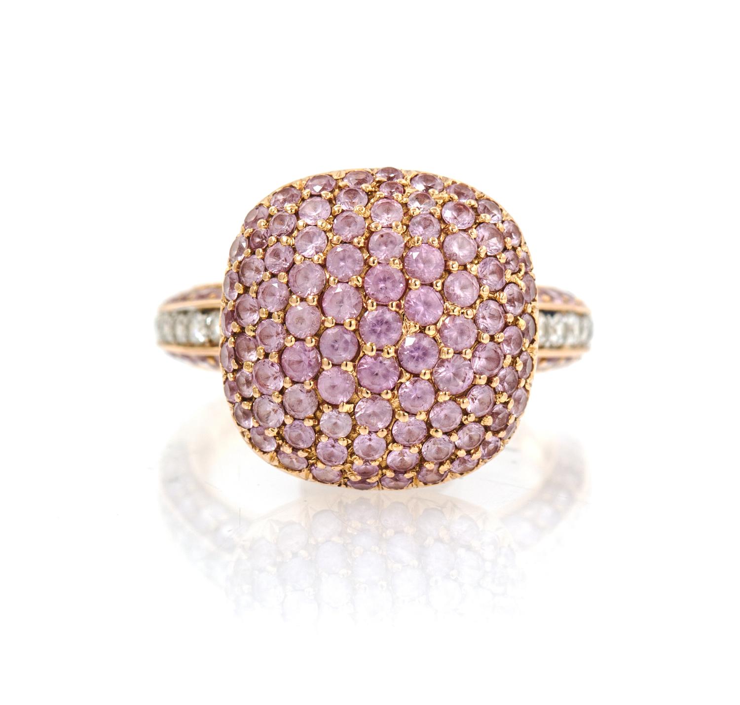 An 18 Karat Rose Gold, Pink Sapphire and Diamond Ring, 4.90 dwts.