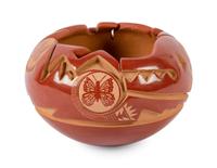 Redware Pottery Bowl with Butterfly Sgraffito Etchings