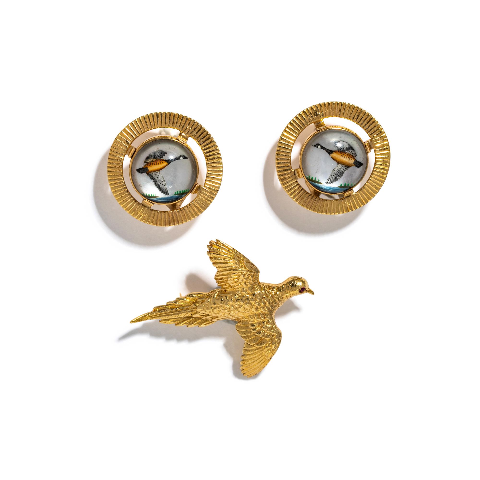 COLLECTION OF YELLOW GOLD BIRD JEWELRY