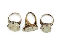 Three Chinese White Jade Inset Silver Rings