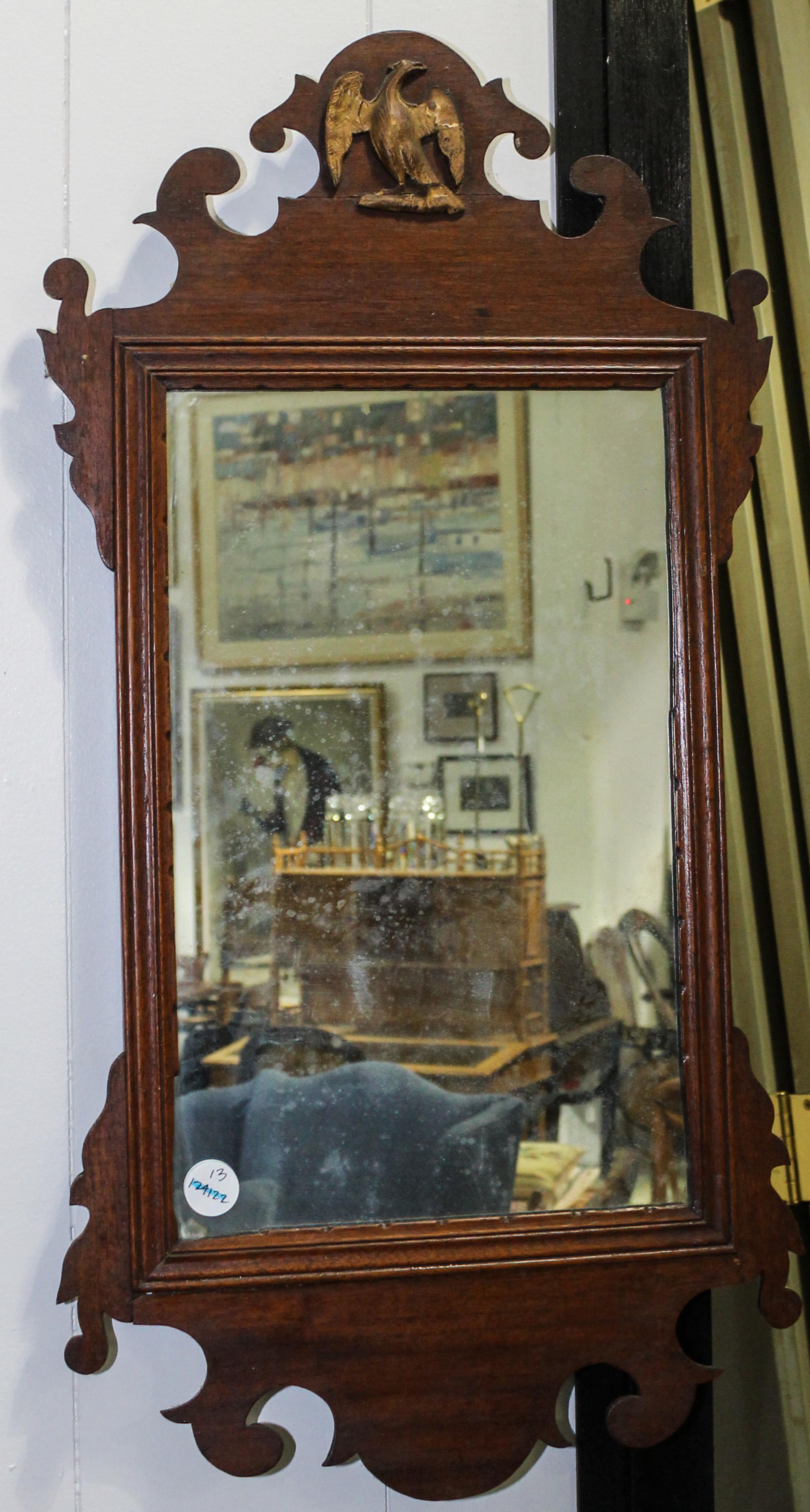 A Chippendale Mahogany Parcel Gilt Mirror Height 28 x width 14 1/2 inches. — 19TH CENTURY