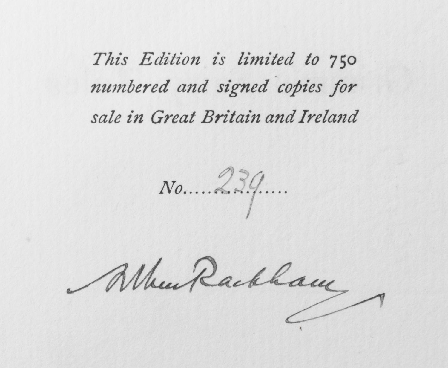 RACKHAM, ARTHUR. The Fairy Tales of the Brothers Grimm. London, 1909. Signed, limited.