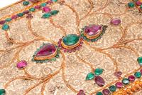 An Emerald and Ruby Mounted Silvered Metal Filigree Box