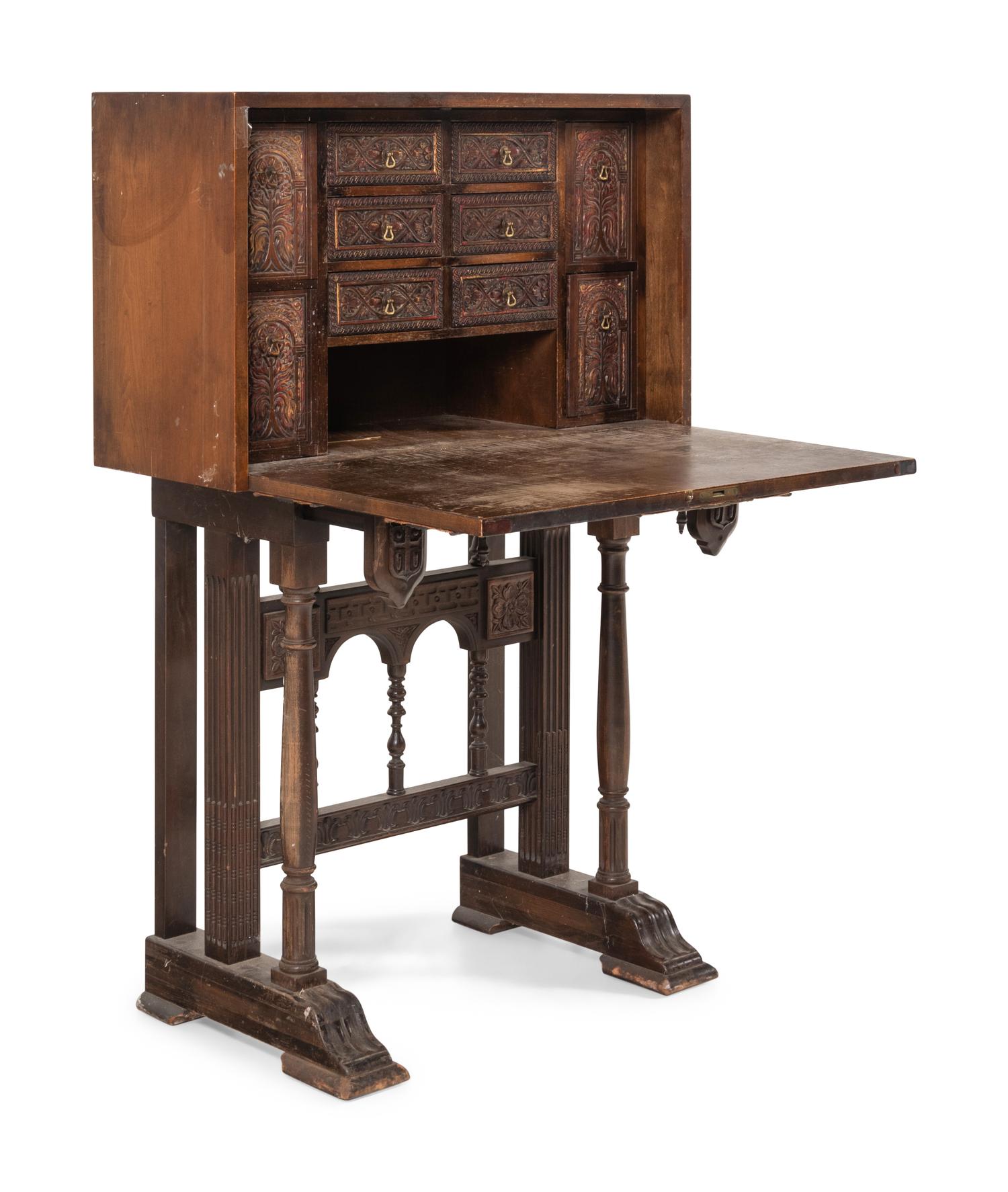 A Spanish Baroque Style Walnut Vargueño and Stand