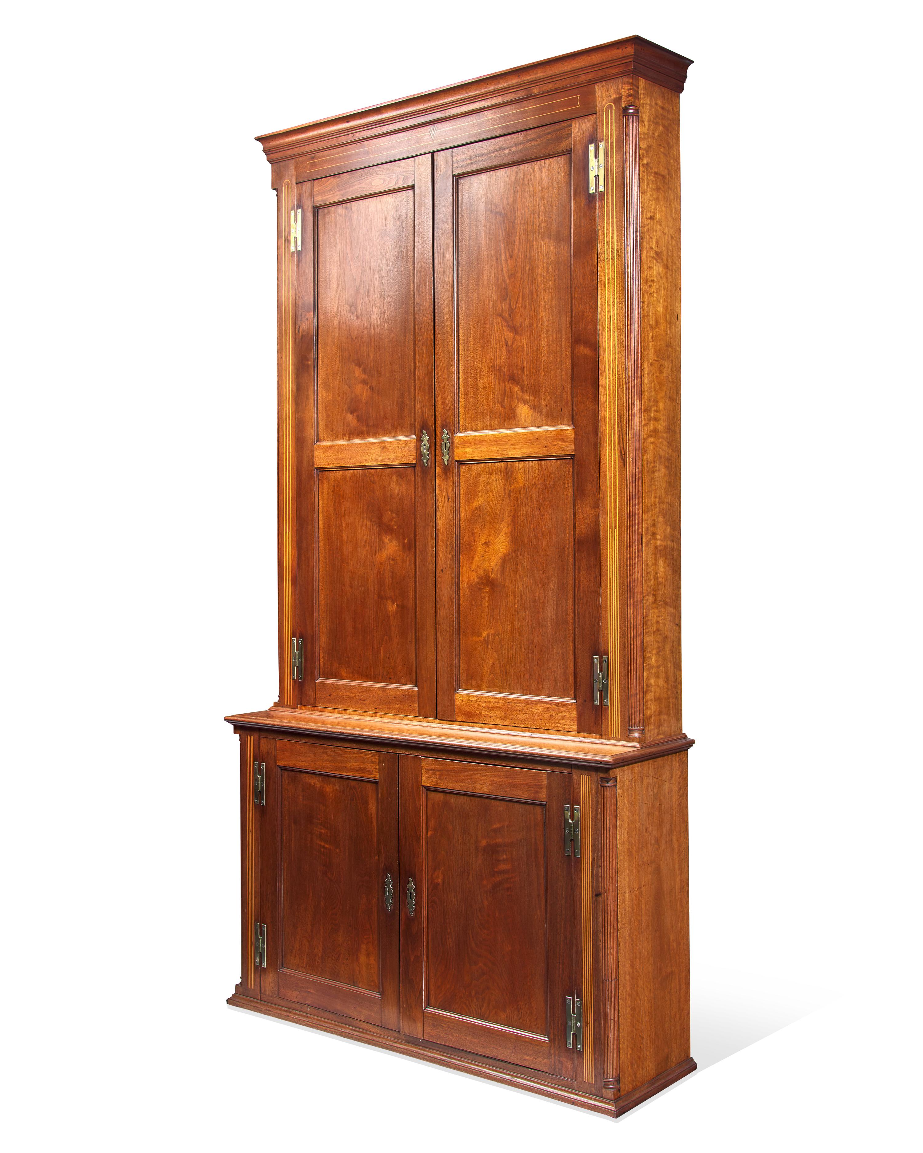 A Federal Inlaid Walnut Linen Press