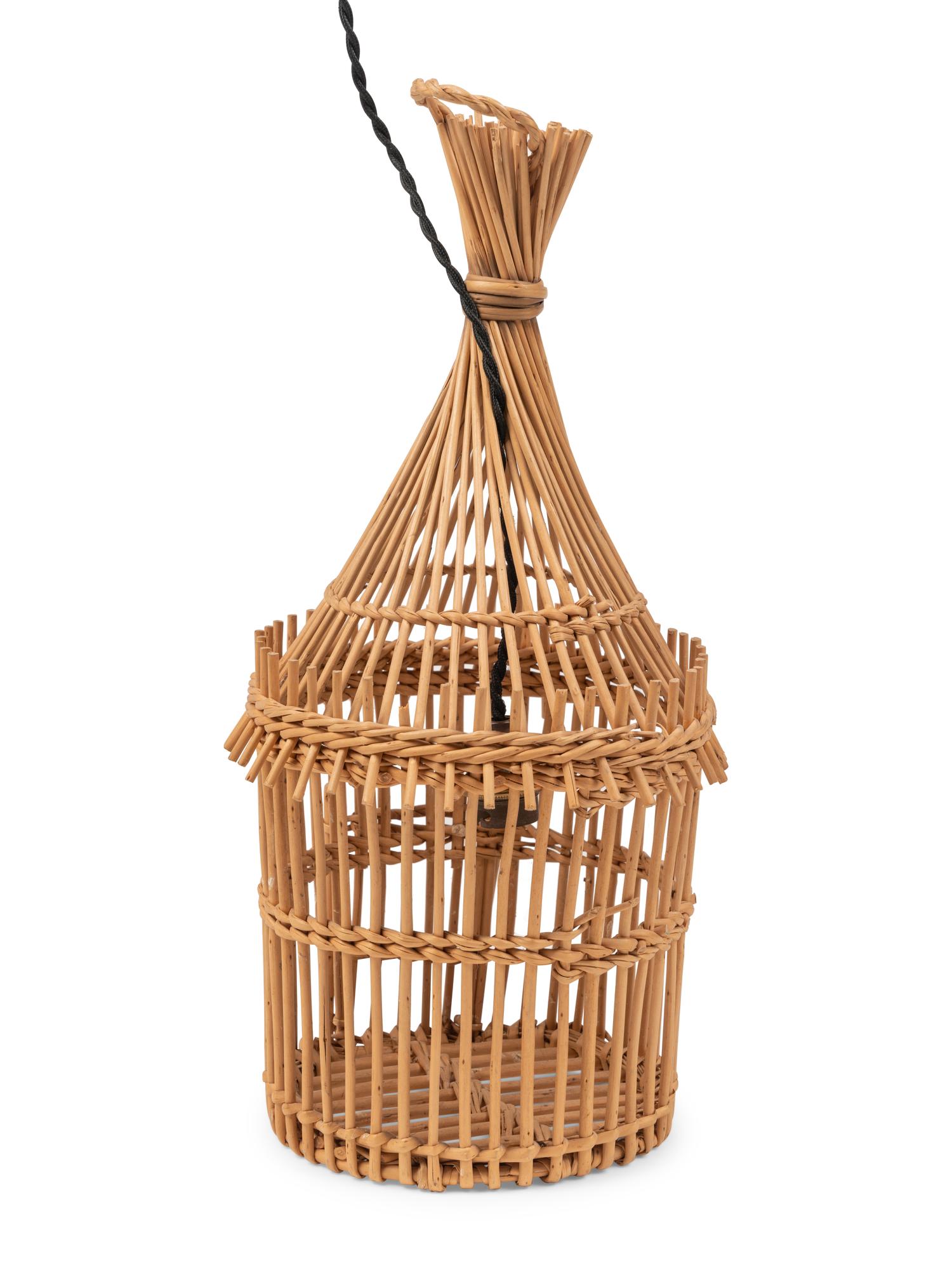 A Small Rattan Bird Cage Wired as a Pendant Light Fixture