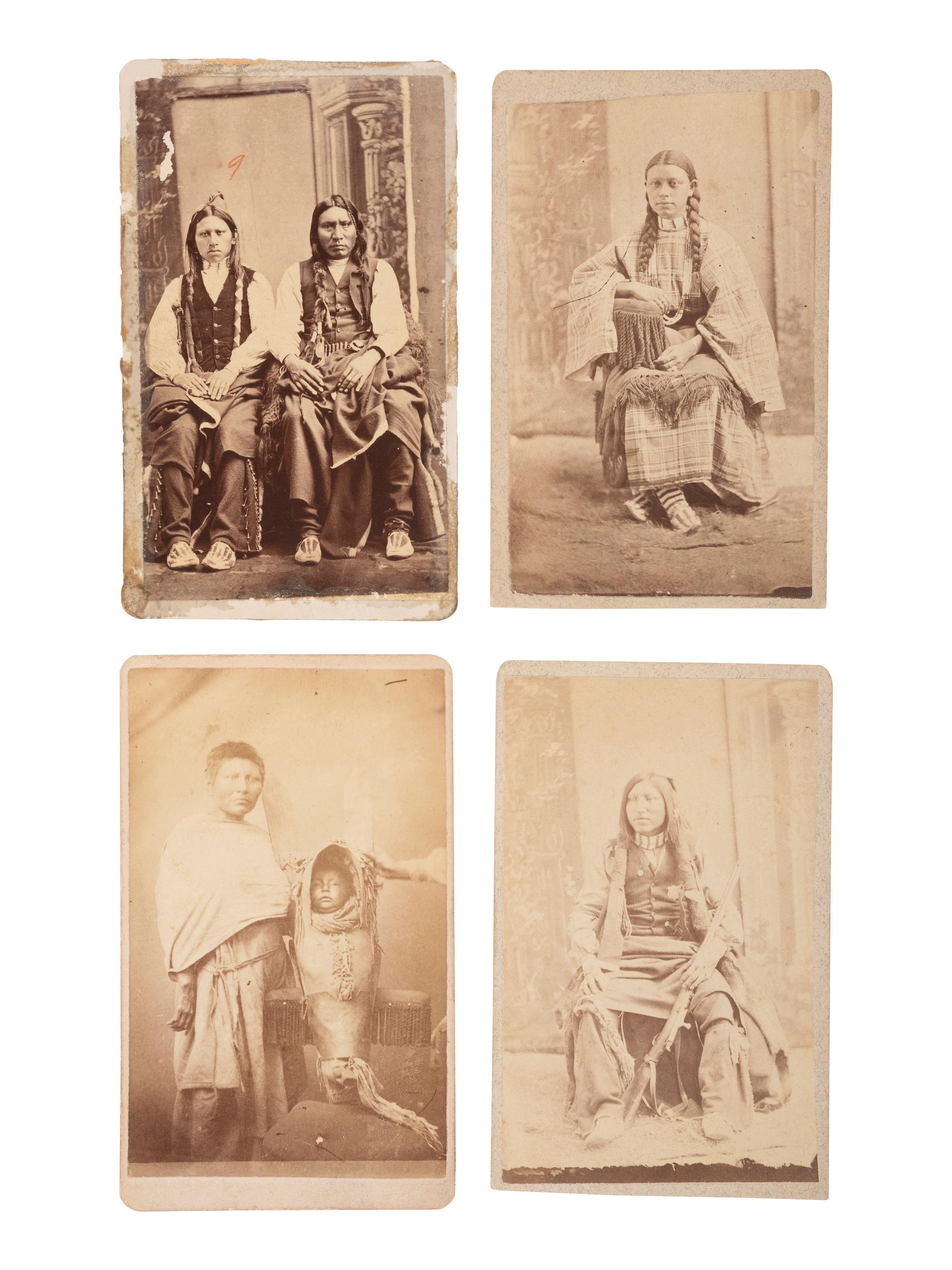 [NATIVE AMERICANS]. 4 CDVs of Cheyenne & Comanche subjects by Cosand & Miller, Caldwell, KS.