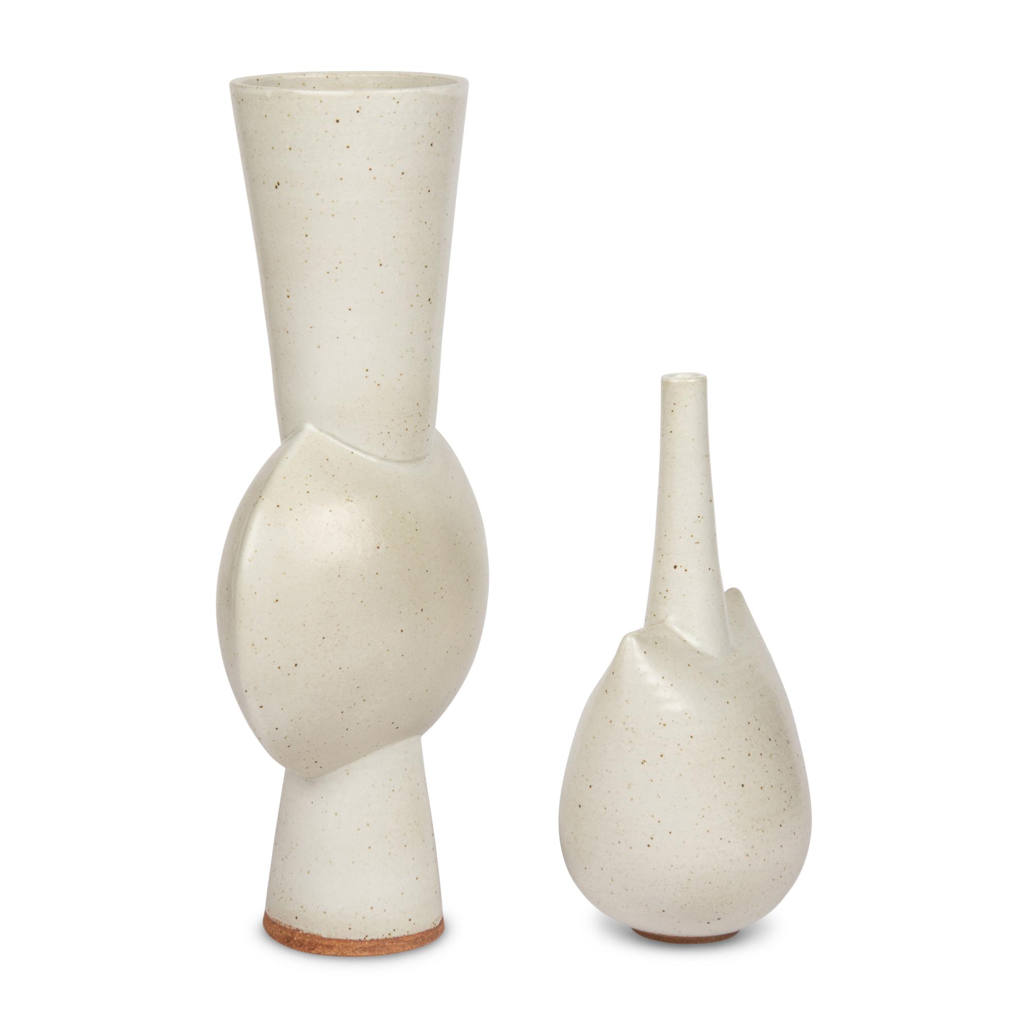 Two Contemporary White Glazed Ceramic Vases