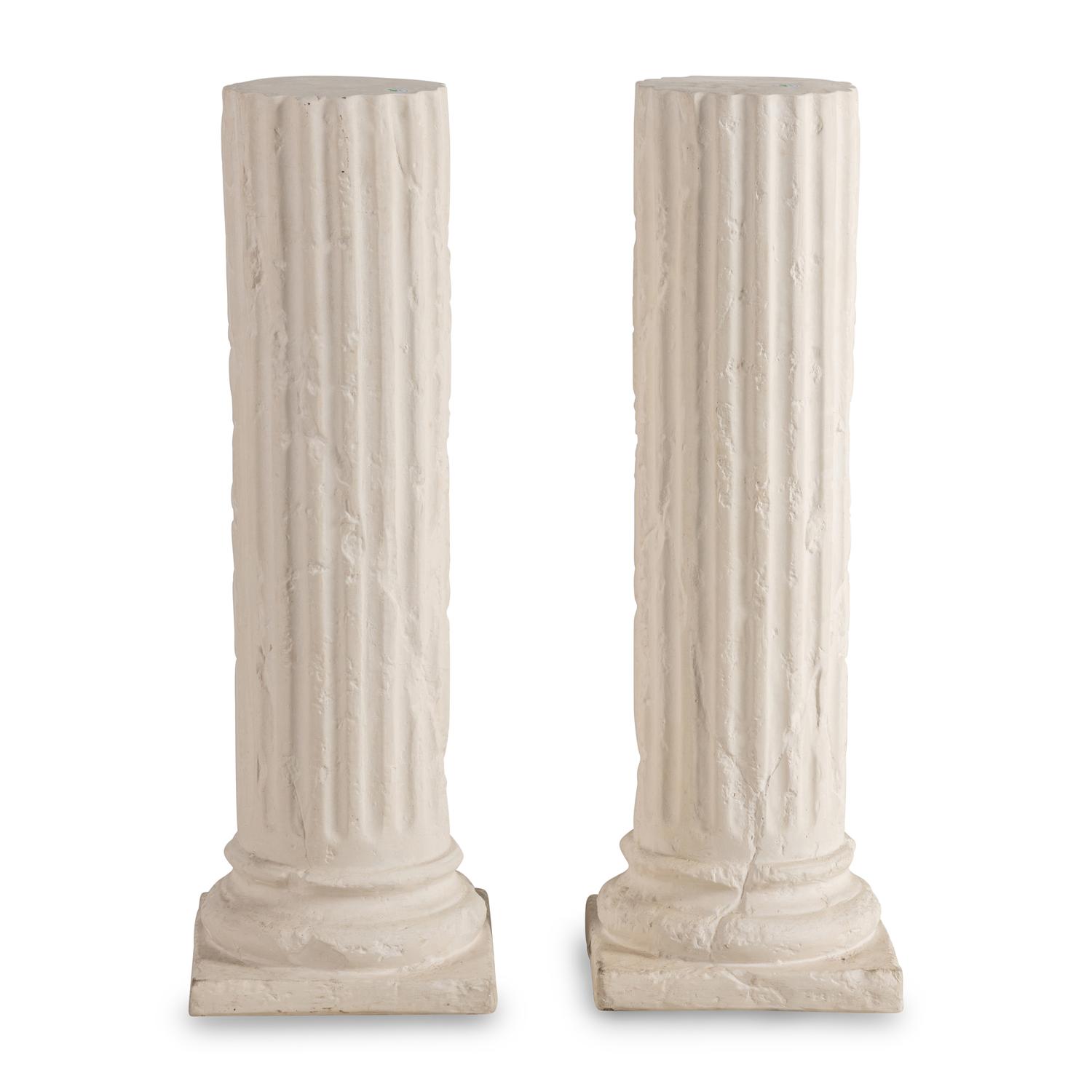 A Pair of White Plaster Fluted Columnar Pedestals