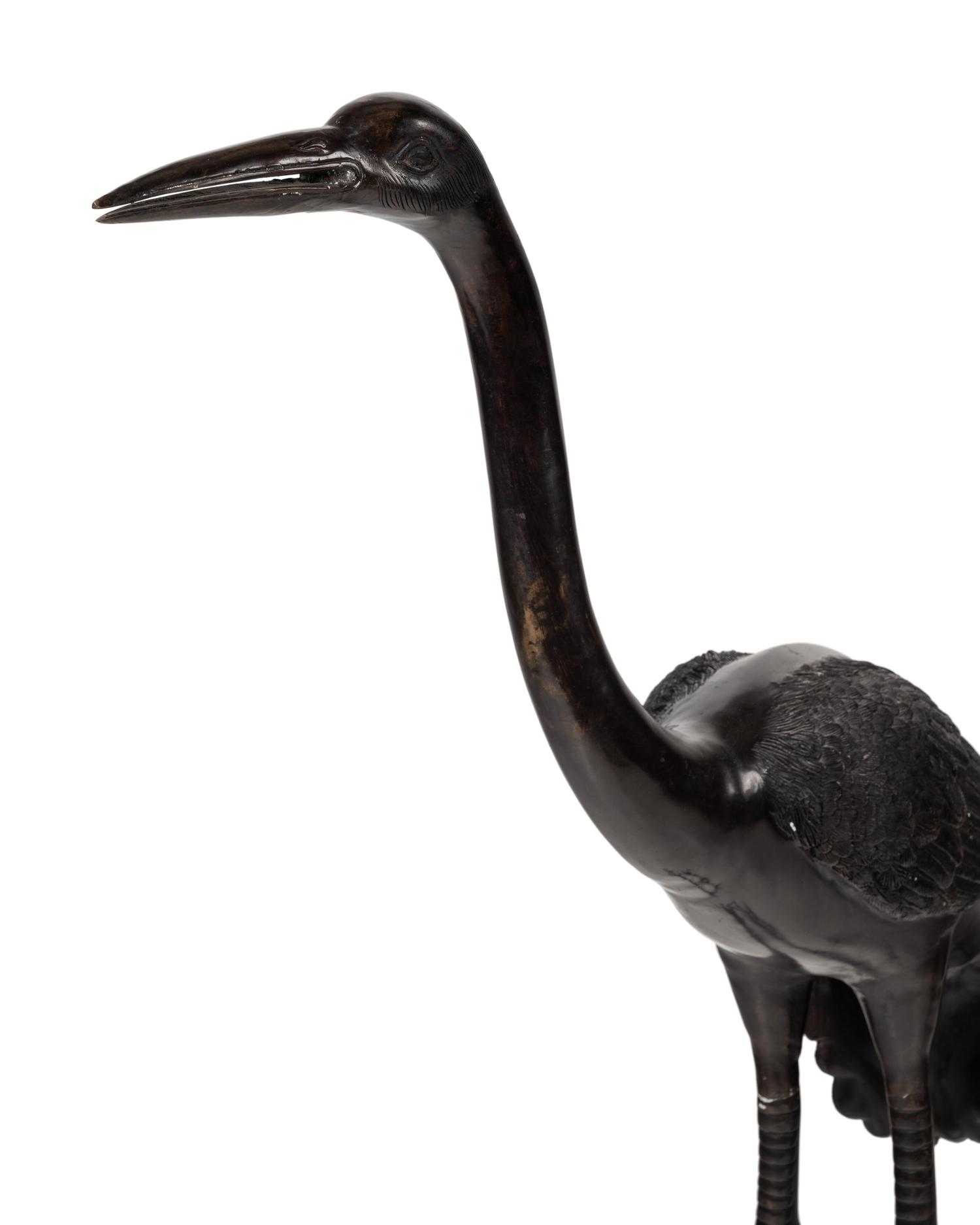 A Large Japanese Bronze Group of Two Cranes