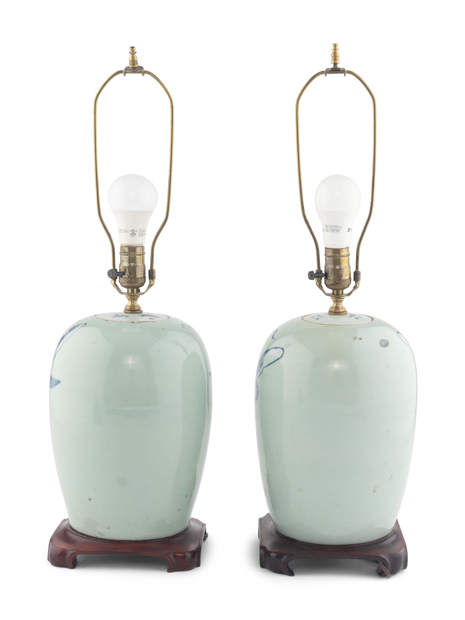 A Pair of Chinese Urns Mounted as Lamps