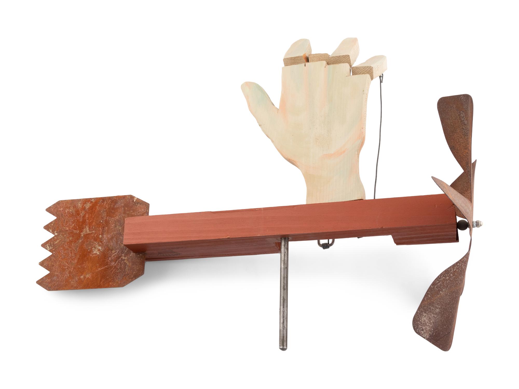 A Carved and Painted Wood Palm Reader Whirlgig