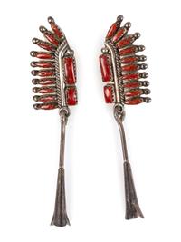 Zuni Sterling Silver and Coral Cluster Earrings AND Rings