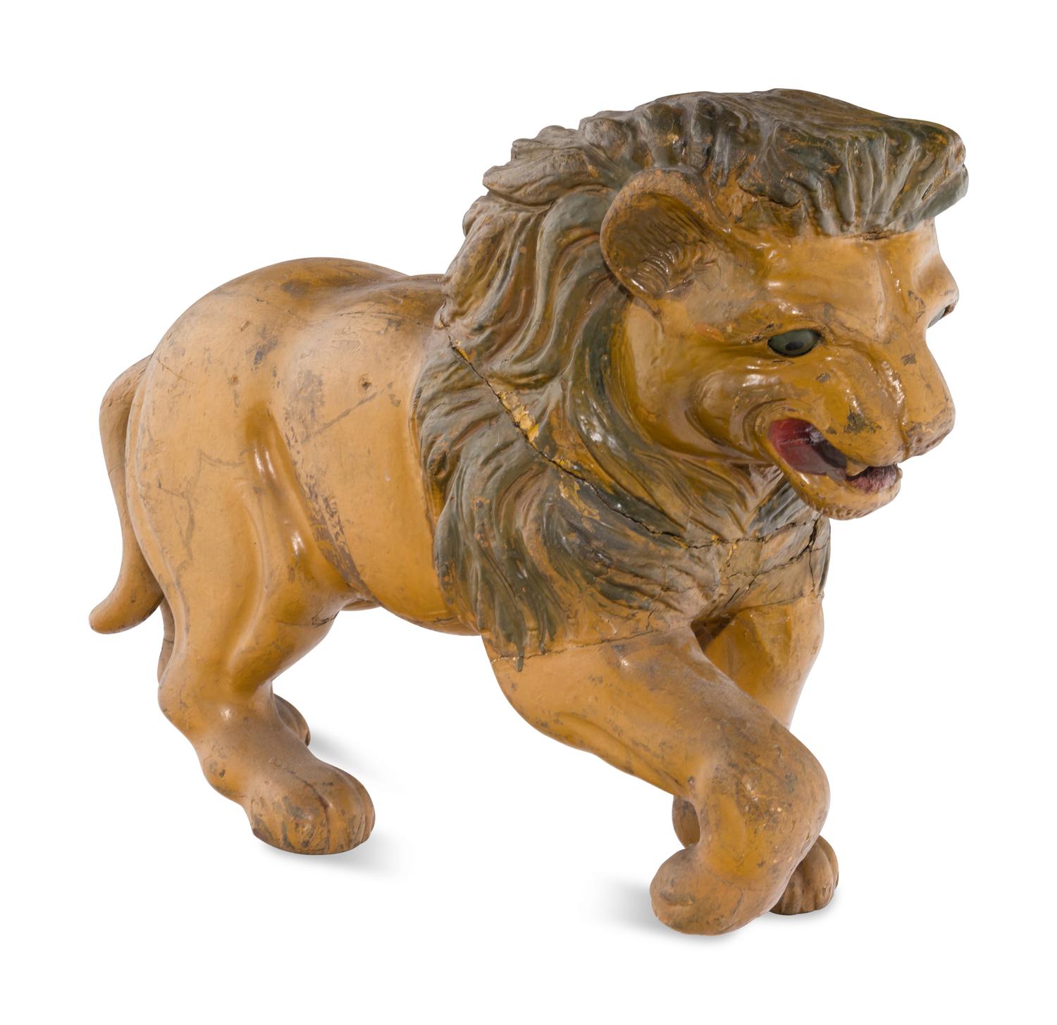 A Diminutive Carved Wood Lion Carousel Figure