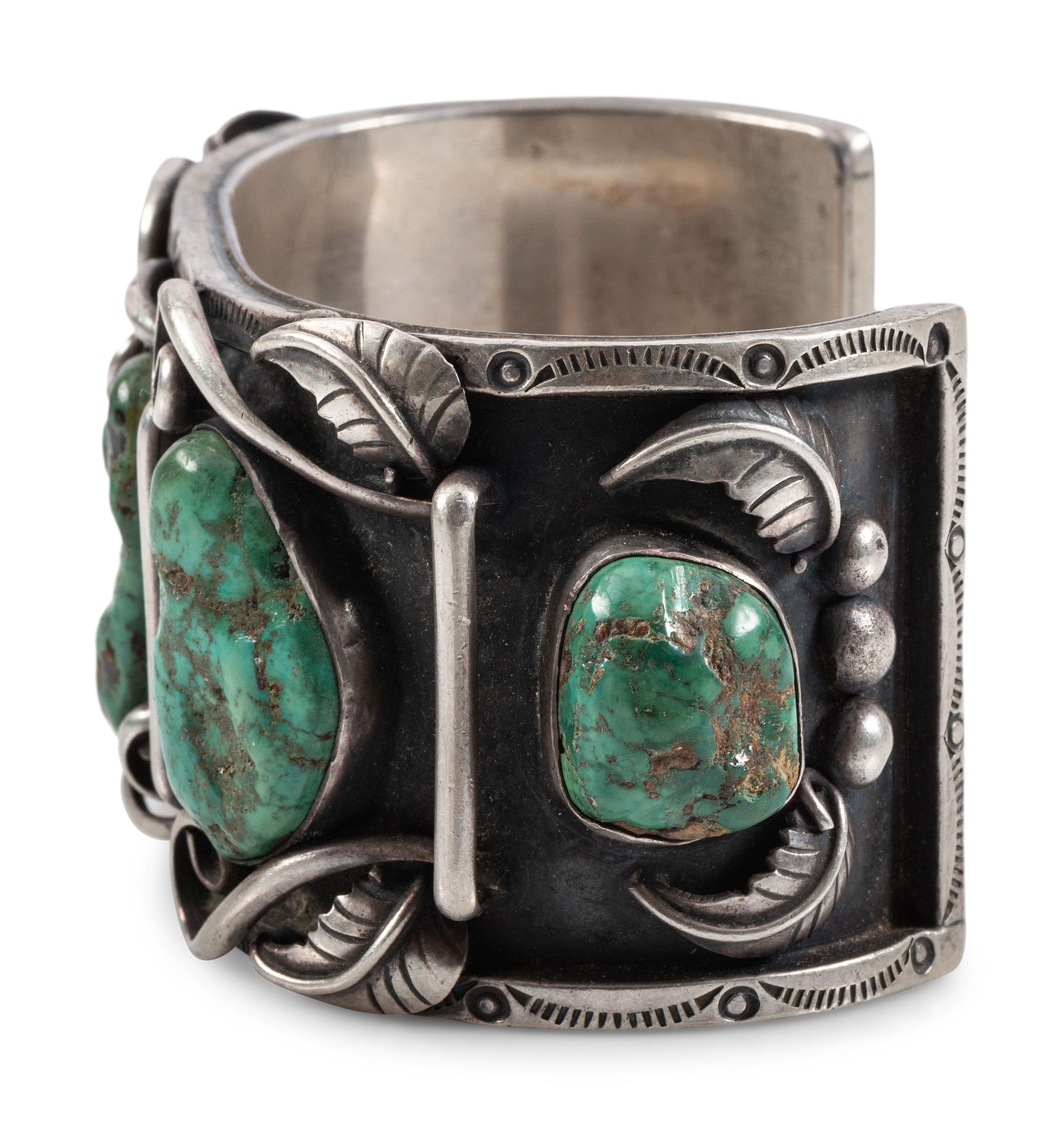 Navajo Large Men's Silver and Turquoise Cuff Bracelet