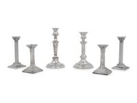 A Group of Six Silver-Plate Candlesticks