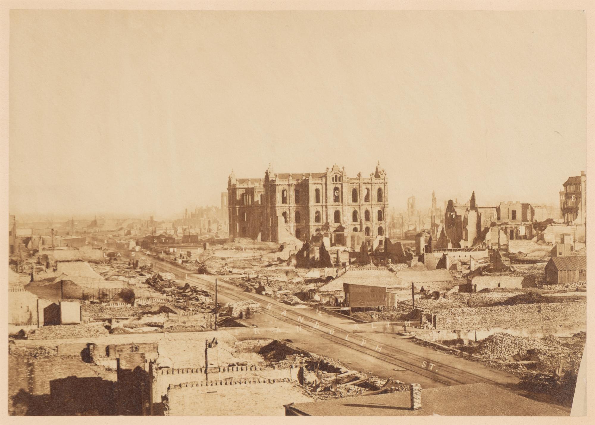 [Chicago Fire]. Smith, Joshua (1818-1891), photographer. Chicago, as seen after the great Conflagration . Washington, 1871.