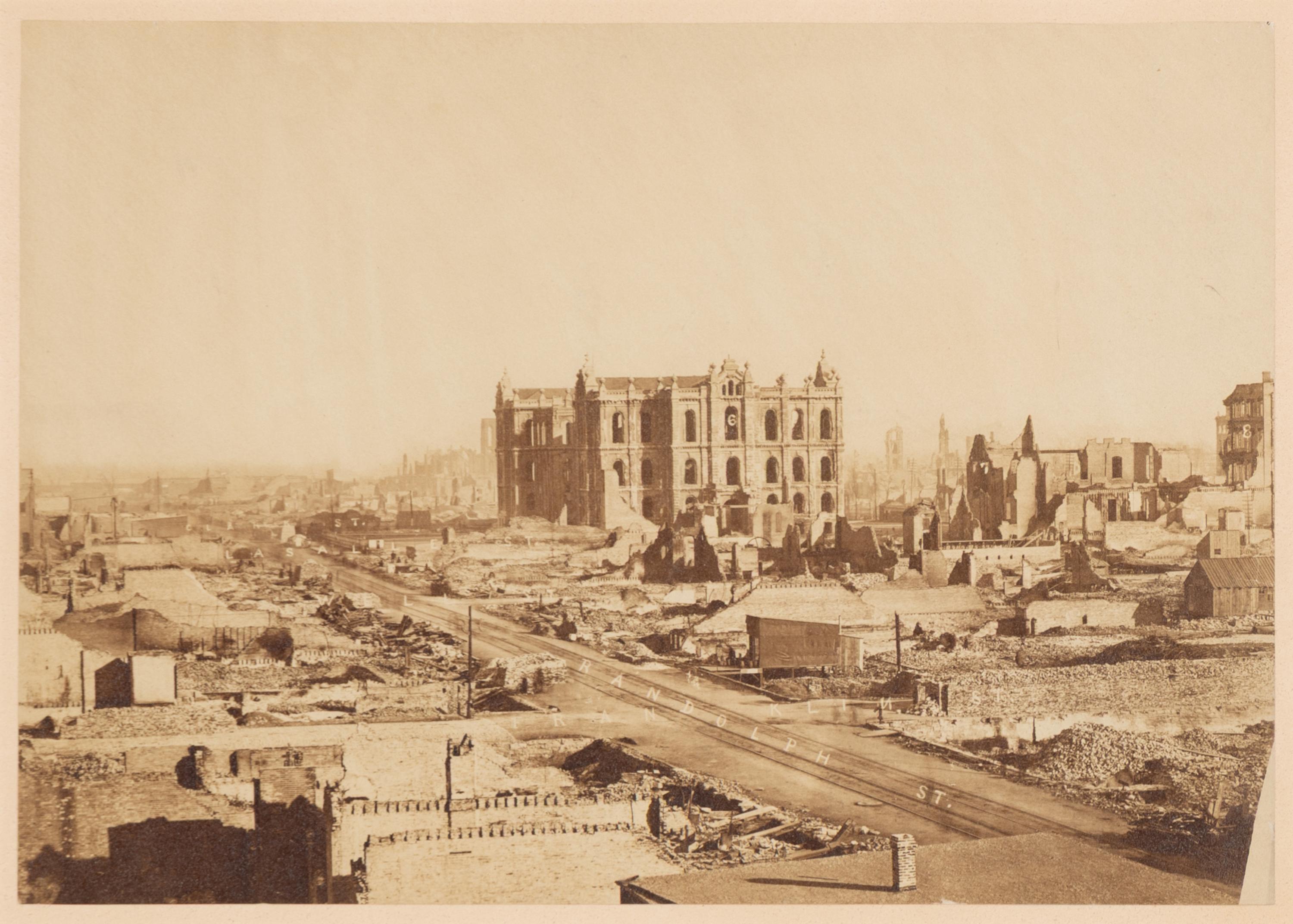 [Chicago Fire]. Smith, Joshua (1818-1891), photographer. Chicago, as seen after the great Conflagration . Washington, 1871.
