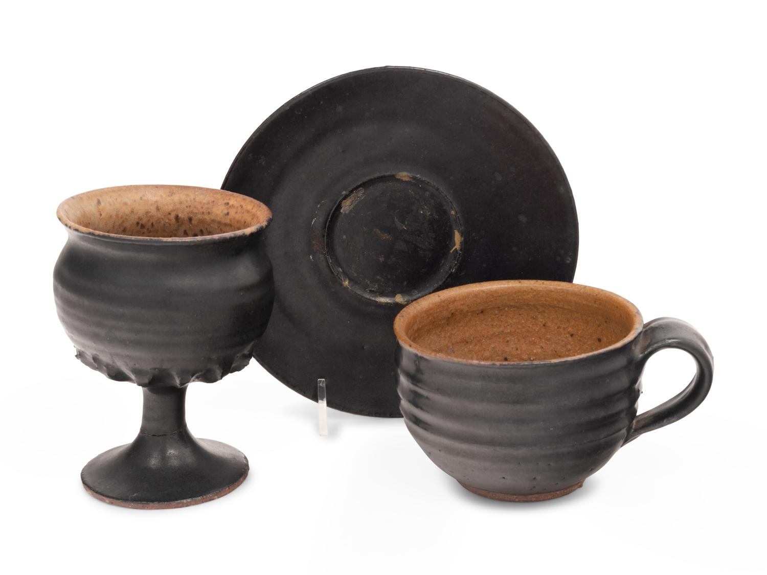 Three American Flameware Pottery Articles by Bill Sax