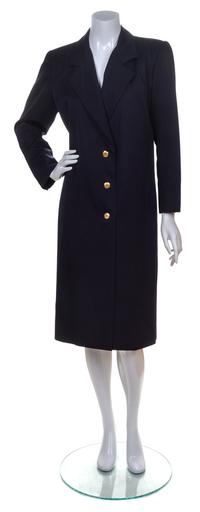 An Yves Saint Laurent Navy Wool Coat, Size 38.