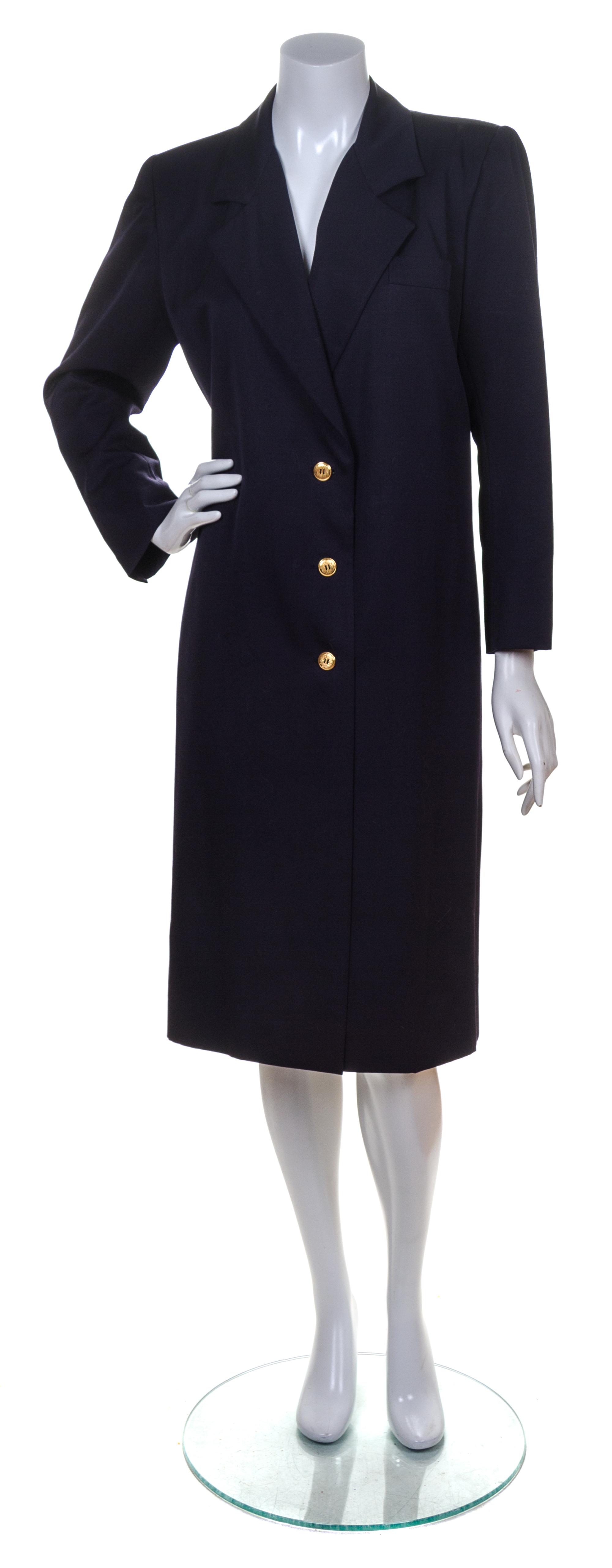 An Yves Saint Laurent Navy Wool Coat, Size 38.