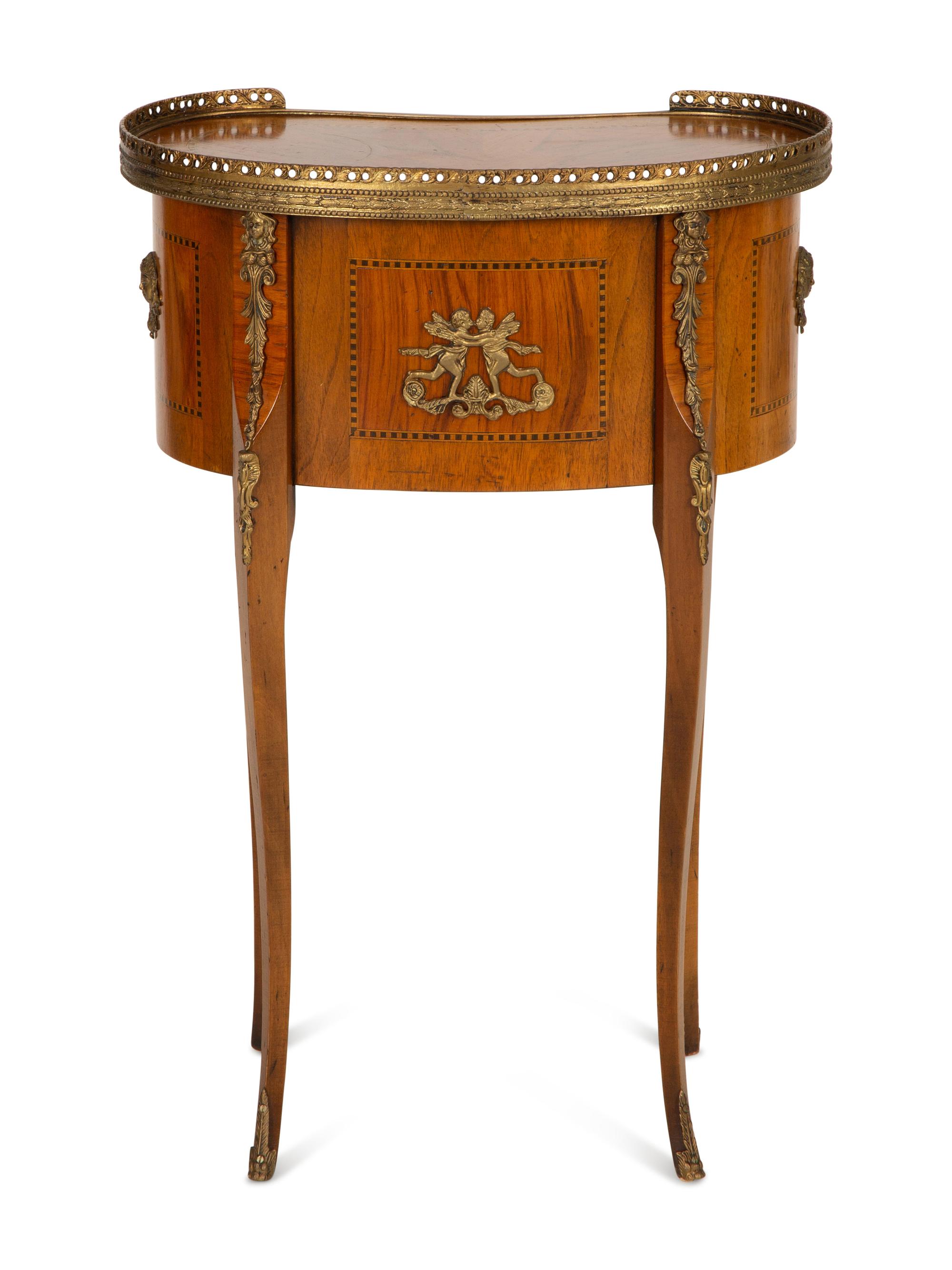 A Louis XV/XVI Transitional Style Gilt Metal Mounted Fruitwood Side Table